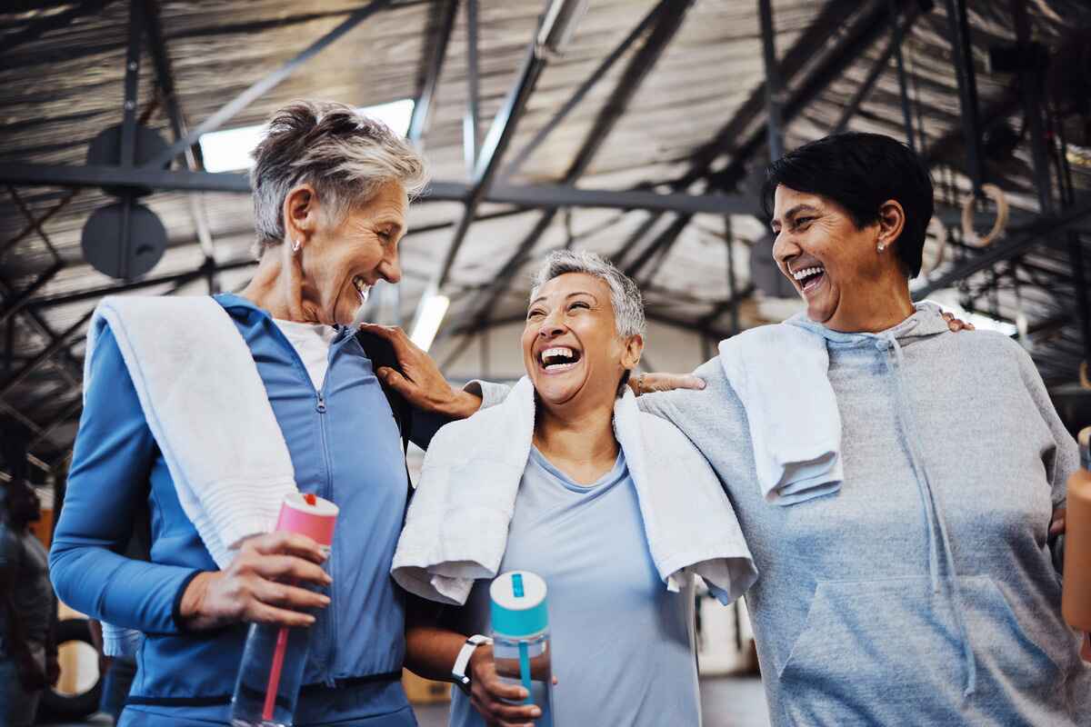 Three older women together at the gym