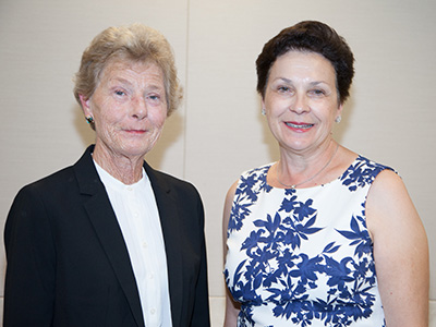 Outgoing Greenwich Hospital Auxiliary President Sally Lochner (left) of Greenwich welcomed successor Christine Randolph of Larchmont, NY during the Auxiliary’s 66th annual meeting. 