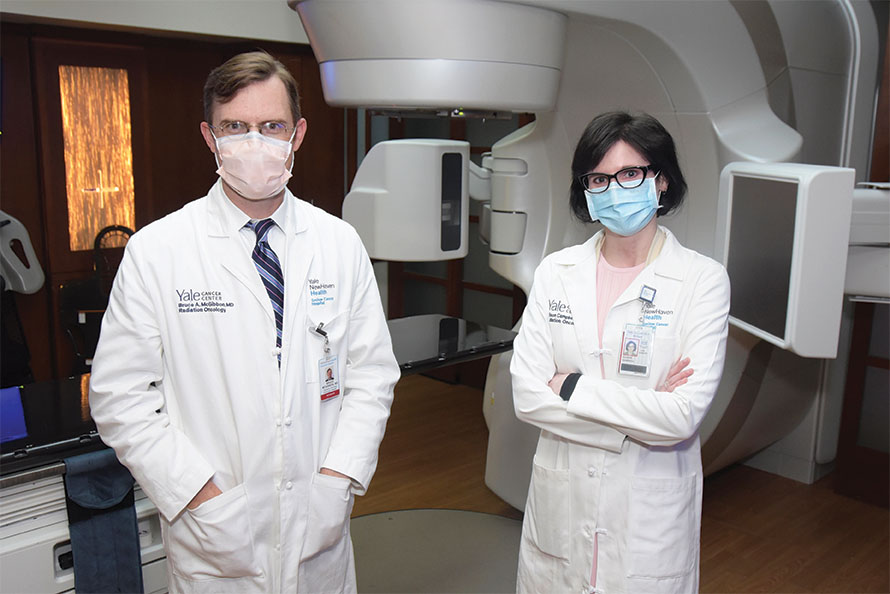 Radiation oncologists Bruce McGibbon, MD, and Allison Campbell, MD